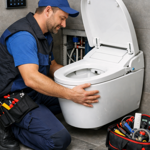 slimme toilet installatie in badkamer