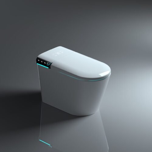 Modern slim toilet met bidet functie in minimalistische badkamer – luxe douche wc met automatische bediening.