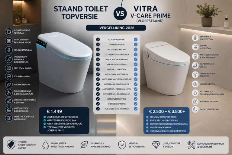 SlimmeWC Staand Toilet Topversie vs VitrA V-Care Prime